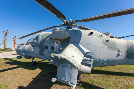 TOGLIATTI, RUSSIA - MAY 2, 2013: The Mil Mi-24V (NATO reporting name "Hind") is a large helicopter gunship and low-capacity troop transport in Togliatti Technical museumのeditorial素材