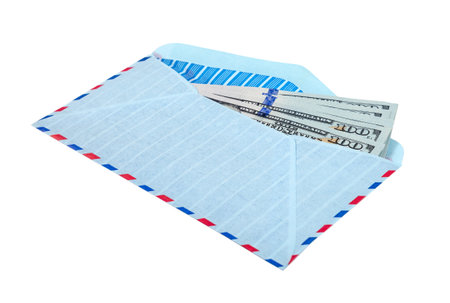 Envelope with cash in dollars isolated on white background