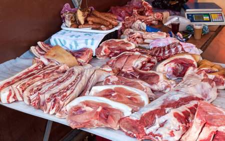 Raw chopped meat ready for sale in local market