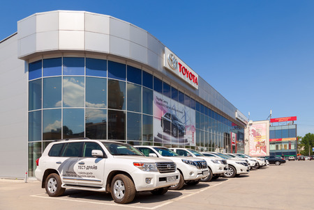 SAMARA, RUSSIA - MAY 24, 2014: Office of official dealer Toyota. Toyota Motor Corporation is a Japanese automotive manufacturer headquartered in Toyota, Aichi, Japanのeditorial素材