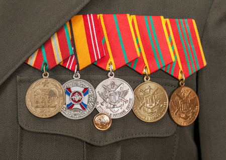 SAMARA, RUSSIA - MAY 28, 2014: Different awards and medals on the russian military uniformのeditorial素材