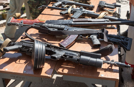 SAMARA, RUSSIA - MAY 31, 2014: Russian weapons. Samples of Russian small arms