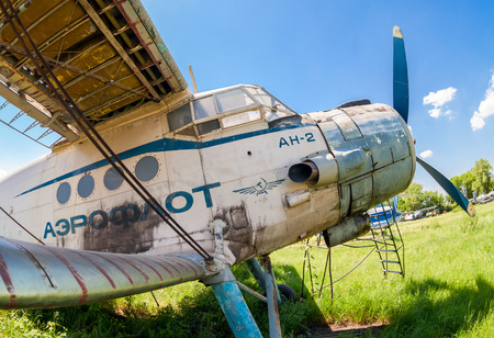SAMARA, RUSSIA - MAY 25, 2014: Old russian aircraft An-2 at an abandoned aerodrome in summertime. The Antonov An-2 is a Soviet mass-produced single-engine biplaneのeditorial素材