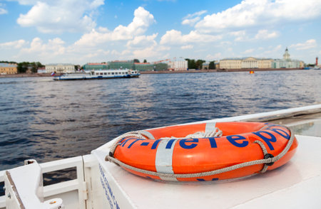SAINT PETERSBURG, RUSSIA - AUGUST 7, 2014:  View of the Neva river from the excursion boat in summer...