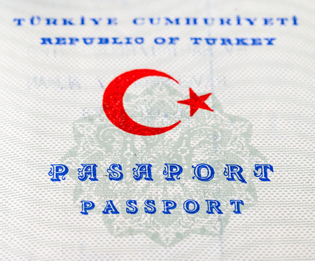 Fragment of old Turkish passportの写真素材