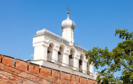 Bell tower of St. Sophia Cathedral in Velikiy Novgorod, Russiaのeditorial素材