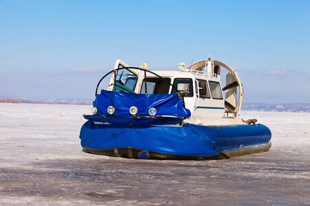 SAMARA, RUSSIA - FEBRUARY 23, 2013: Hovercraft on the ice of the frozen Volga River in Samaraのeditorial素材