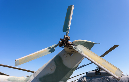 Turbine of russian transport helicopter against blue skyのeditorial素材