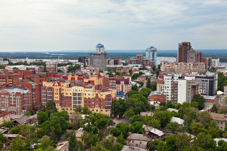 SAMARA, RUSSIA - MAY 30, 2014: View from height on city, bird viewのeditorial素材