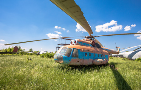 SAMARA, RUSSIA - MAY 25, 2014: The russian transport helicopter Mi-6 at an abandoned aerodrome. The Mil Mi-6 was built in large numbers for both military and civil rolesのeditorial素材