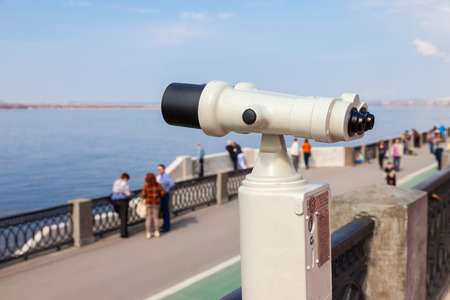 SAMARA, RUSSIA - MAY 1, 2015: Coin operated binocular on the bank of river Volga in summertimeのeditorial素材