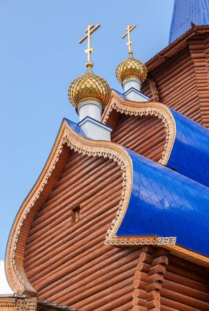 Domes of wooden orthodox church in Samara, Russiaの写真素材