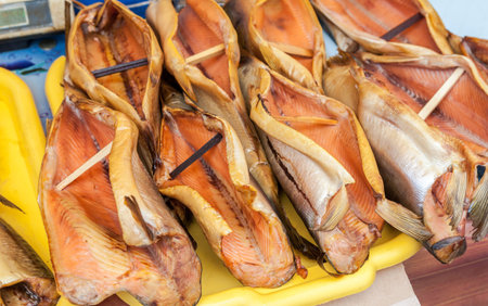 Smoked fish ready to sale at the local market