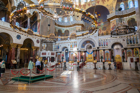 ST.PETERSBURG, RUSSIA - AUGUST 4, 2015: Ornate interior of the Naval Cathedral of Saint Nicholas in Kronstadtのeditorial素材