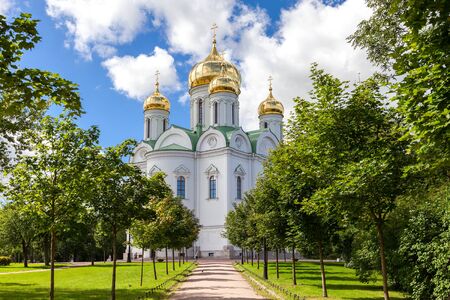 ST.PETERSBURG, RUSSIA - AUGUST 4, 2015: Orthodox Catherine's Cathedral in Pushkin town (Tsarskoye Selo) in summer sunny dayのeditorial素材