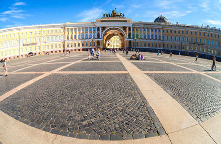 ST.PETERSBURG, RUSSIA - AUGUST 7, 2015: Fisheye view of Saint Petersburg.  Panorama of Palace Square and General Staff Building in sunny dayのeditorial素材
