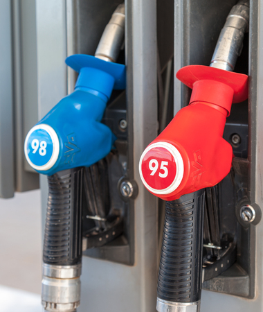 SAMARA, RUSSIA - JULY 6, 2015: Filling the column with different fuels at a petrol stationのeditorial素材