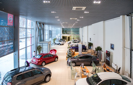 SAMARA, RUSSIA - JANUARY 10, 2016: Inside in the office of official dealer Nissan. Nissan is a...