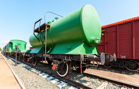 SAMARA, RUSSIA - JUNE 20, 2014: Old railway tank at the Samara Railway Museum in sunny dayのeditorial素材