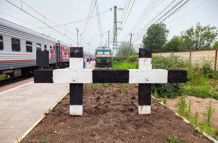 BOLOGOE, RUSSIA - JUNE 30, 2013: View of Rail Terminal in morning. Large railway junction on the October railway between Moscow and St. Petersburg. The station was opened in 1851のeditorial素材