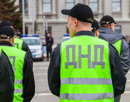SAMARA, RUSSIA - APRIL 24, 2016: Russian helper police. Voluntary National Teams in uniform