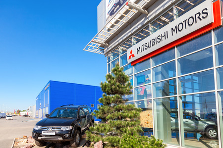 SAMARA, RUSSIA - MAY 14, 2016: New car Mitsubishi Pajero Sport parked up near the office of official dealer Mitsubishi. Mitsubishi Motors Corporation is a multinational automotive manufacturerのeditorial素材