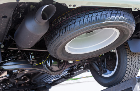 SAMARA, RUSSIA - MAY 29, 2016: View from the bottom of the car Toyota Land Cruiser. Toyota Motor Corporation is a Japanese automotive manufacturerのeditorial素材