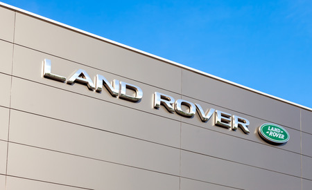 SAMARA, RUSSIA - AUGUST 27, 2016: Land Rover dealership sign. Land Rover is a brand of the British car manufacturer Jaguar Land Roverのeditorial素材