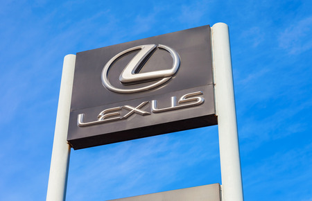 SAMARA, RUSSIA - MAY 11, 2016: Lexus automotive dealership sign against the blue sky background. Lexus is the luxury vehicle division of Japanese automaker Toyota Motor Corporationのeditorial素材