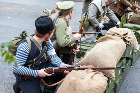 SAMARA, RUSSIA - OCTOBER 15, 2016: Reenactment the armed actions of the Czechoslovak Legion in the Russian Civil War against Bolshevik authorities in 1918のeditorial素材