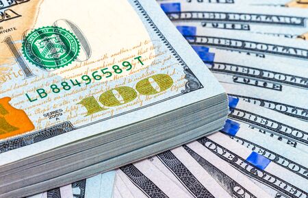 Stack of ten thousand american dollars close up. Fragmentの写真素材