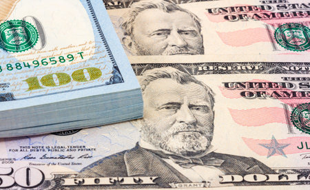 Stack of ten thousand american dollars close up. Fragment