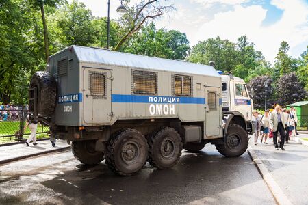 ST. PETERSBURG, RUSSIA - JULY 31, 2016: Russian police heavy truck parked on the city street in summer dayのeditorial素材