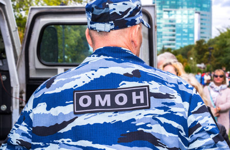 Samara, Russia - September 10, 2017: Russian police officer in uniform of Special Purpose Mobile...