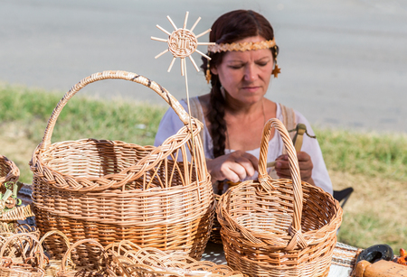 Traditional handmade wicker baskets at street marketのeditorial素材