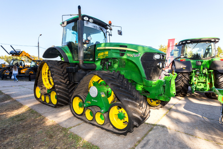 Samara, Russia  - September 23, 2017: Rubber track John Deere 7830 agricultural tractor on display at the annual Volga agro-industrial exhibitionのeditorial素材