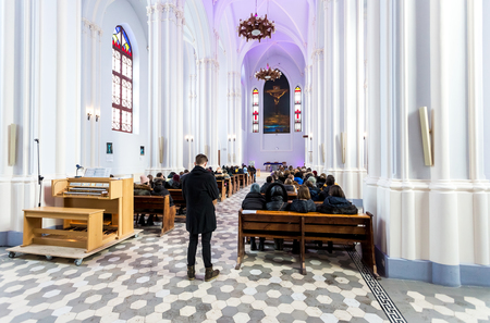 Samara, Russia - February 25, 2018: Interior of Roman Catholic parish of the sacred Heart of Jesusのeditorial素材