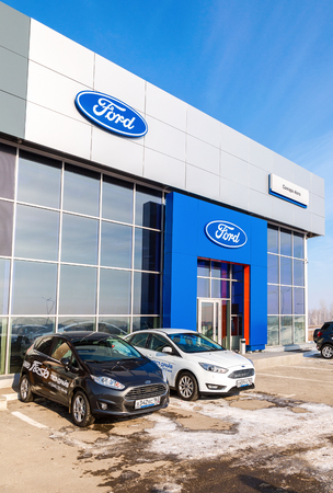 Samara, Russia - February 24, 2018: Office building of official dealer Ford in winter day. Ford Motor Company is an American multinational automakerのeditorial素材