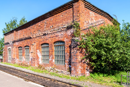 Old depot of red brick at the provincial railway stationの写真素材
