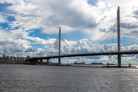 Saint-Petersburg, Russia - August 8, 2018: Cable-stayed bridge of Western High-Speed Diameter through Peter's fairwayのeditorial素材