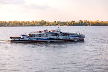 Samara, Russia - September 22, 2018: River cruise ship sailing on the Volga river in summer sunny dayのeditorial素材
