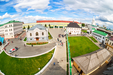 Kazan, Russia - June 10, 2018: Fisheye view on the Kazan Kremlin from the fortress wallのeditorial素材