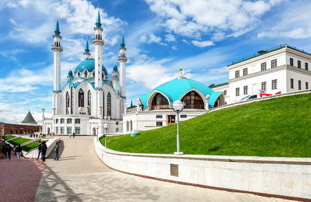 Kazan, Russia - June 10, 2018: View on Kul Sharif mosque in Kazan Kremlin in summer day, one of the largest mosques in Russiaのeditorial素材