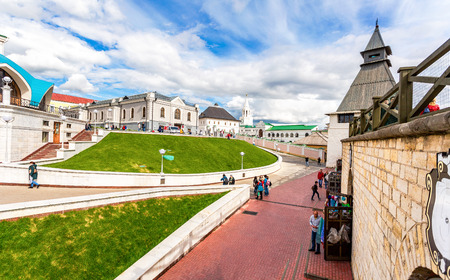 Kazan, Russia - June 10, 2018: View on the Kazan Kremlin from the fortress wallのeditorial素材