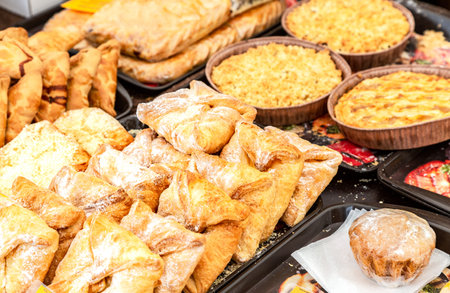 Fresh delicious sweet cakes ready for sale in local market