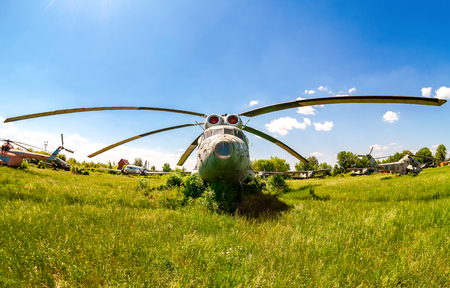 Samara, Russia - May 26, 2015: Soviet heavy transport helicopter Mi-6 at an abandoned aerodrome. The Mil Mi-6 was built in large numbers for both military and civil rolesのeditorial素材