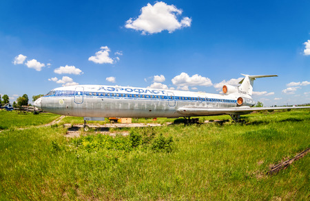 Samara, Russia - May 26, 2015: Old russian passenger aircraft Tu-154 at an abandoned aerodrome in summerのeditorial素材