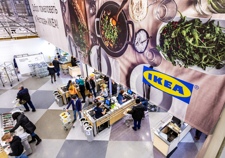 Samara, Russia - November 18, 2018: Restaurant in the IKEA Store. IKEA is the world's largest furniture retailer, founded in Swedenのeditorial素材