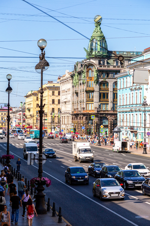 Saint Petersburg, Russia - August 10, 2018: Singer House, also widely known as the House of Books. Historical building on Nevsky Prospectのeditorial素材