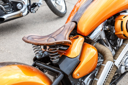 Motorcycle classic leather seat.Big motorbike seatの写真素材
